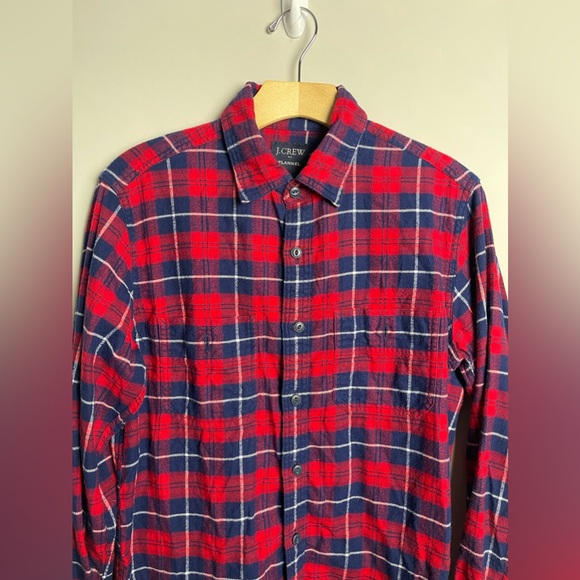 J CREW FLANNEL Mens Small Striped Multi Color Blue Red Double Pocket Style AC552 - Picture 3 of 10